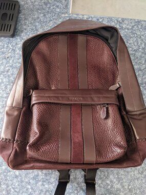 Coach Charles Backpack Oxblood Burgundy Pebbled Leather Baseball Stitch